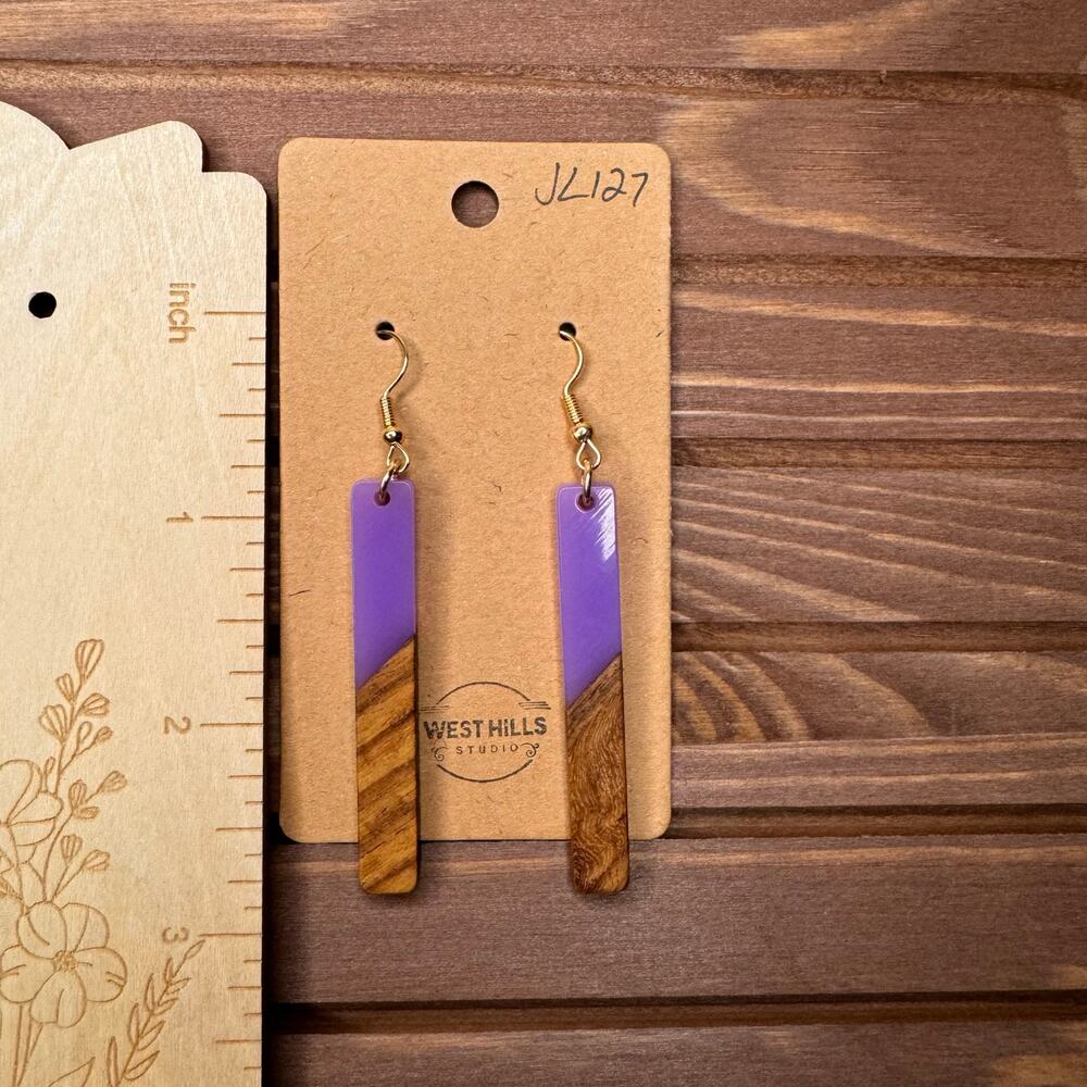 Purple Earrings Resin Wood Earrings Dangle Boho Earrings Fast Ship NEW - Picture 2 of 2